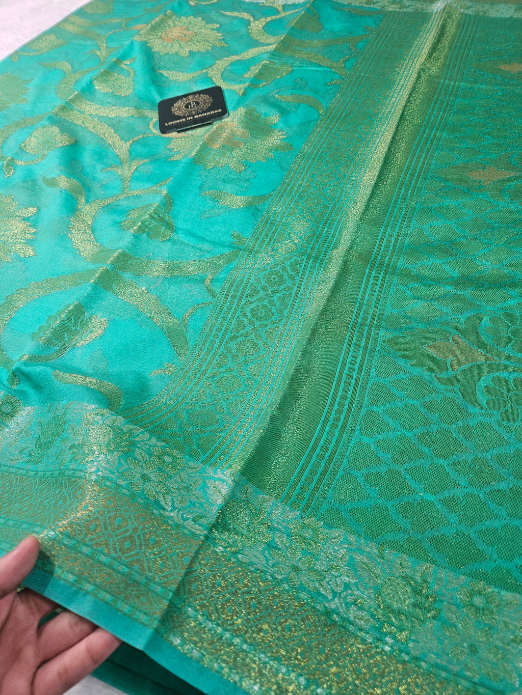 Banarasi Georgette Sea Green Saree with Nimzari Border Jaal