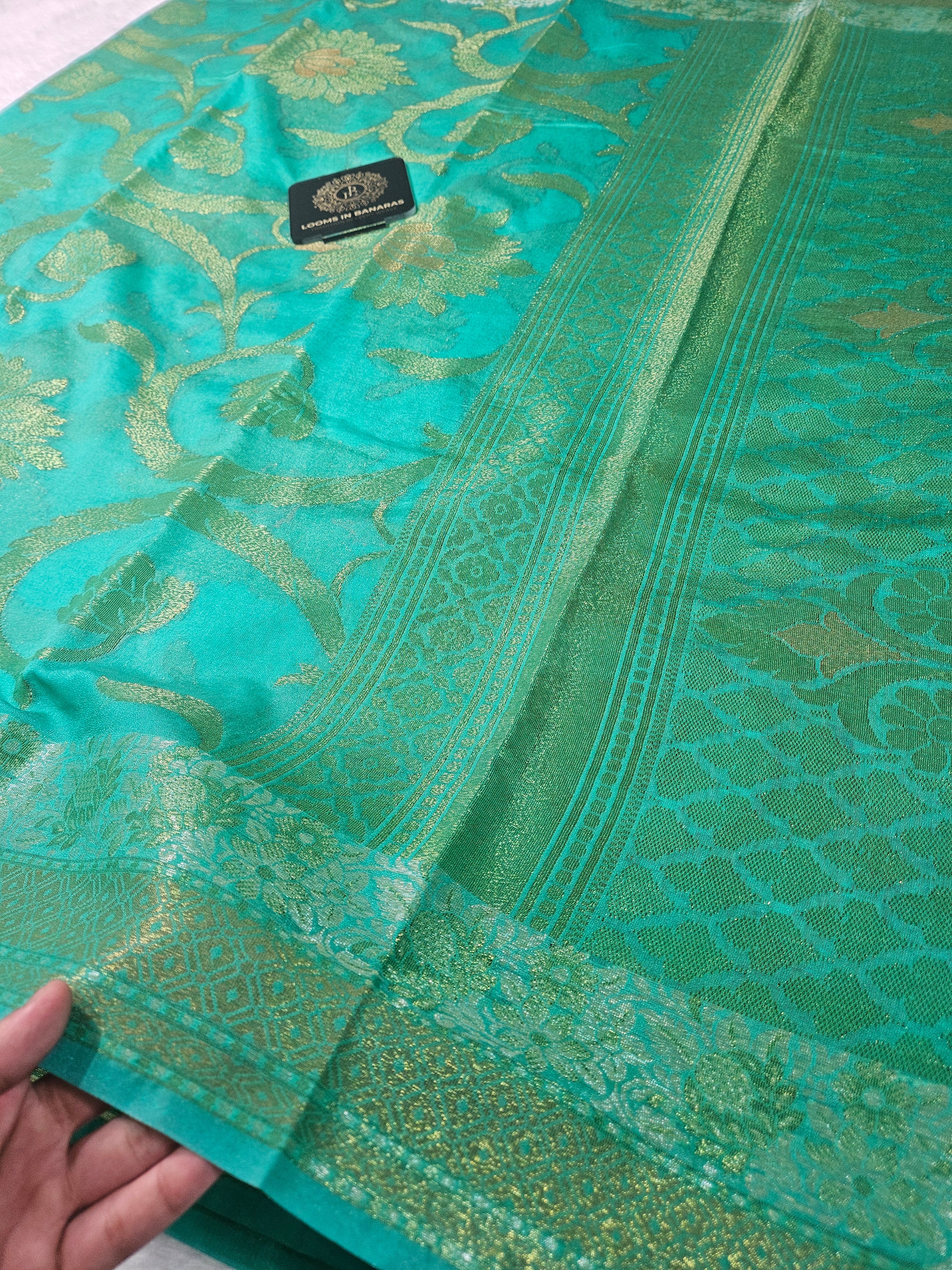 Banarasi Georgette Sea Green Saree with Nimzari Border Jaal
