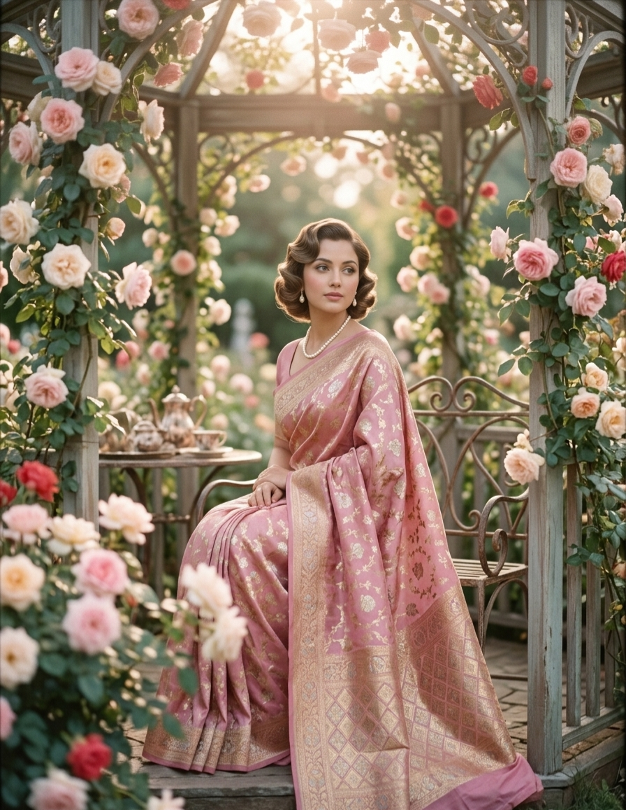 Pink Malai Katan Silk Alfi Rupa Sona Jangla Saree