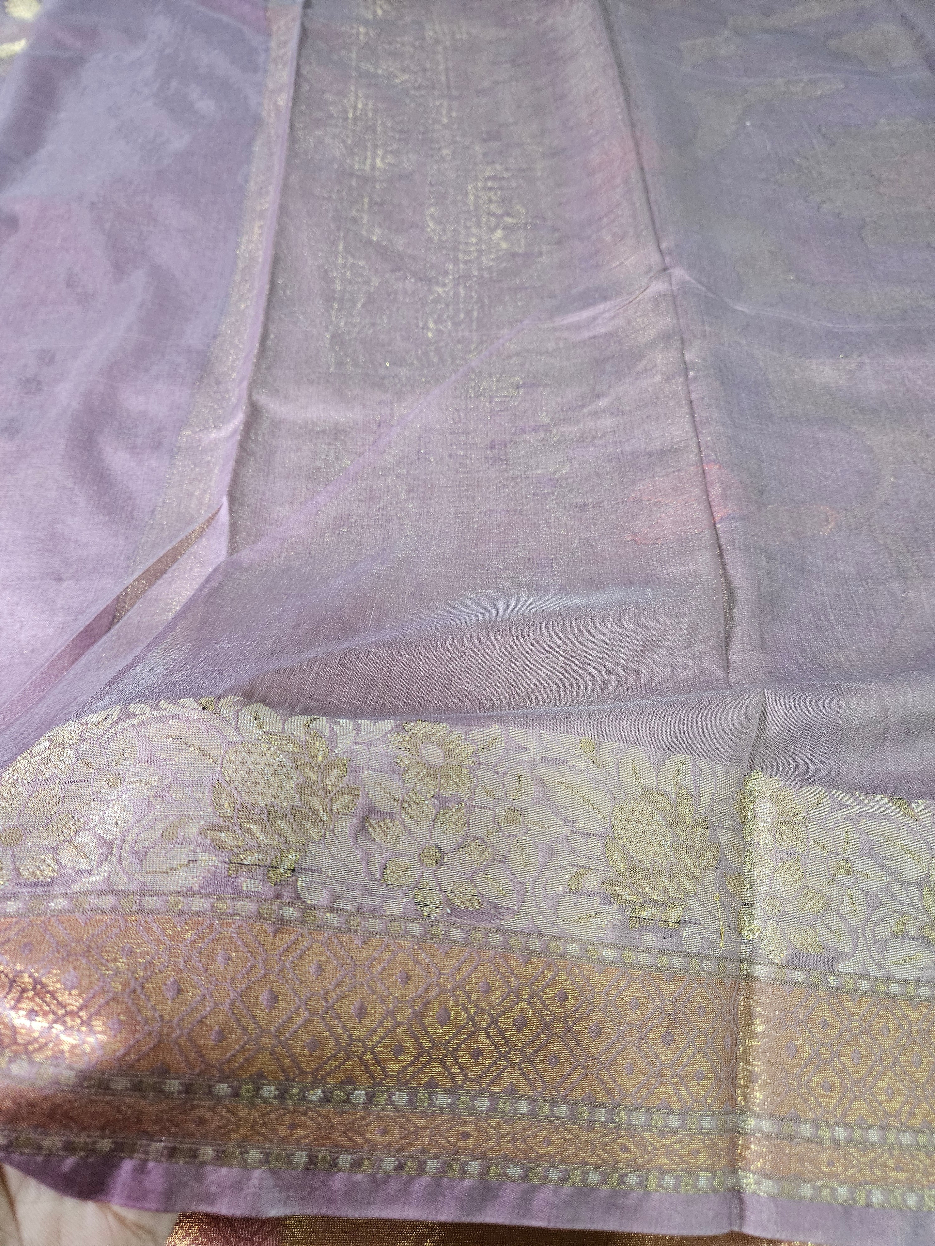 Banarasi Georgette Dusky Purple Saree with Nimzari Border Jaal
