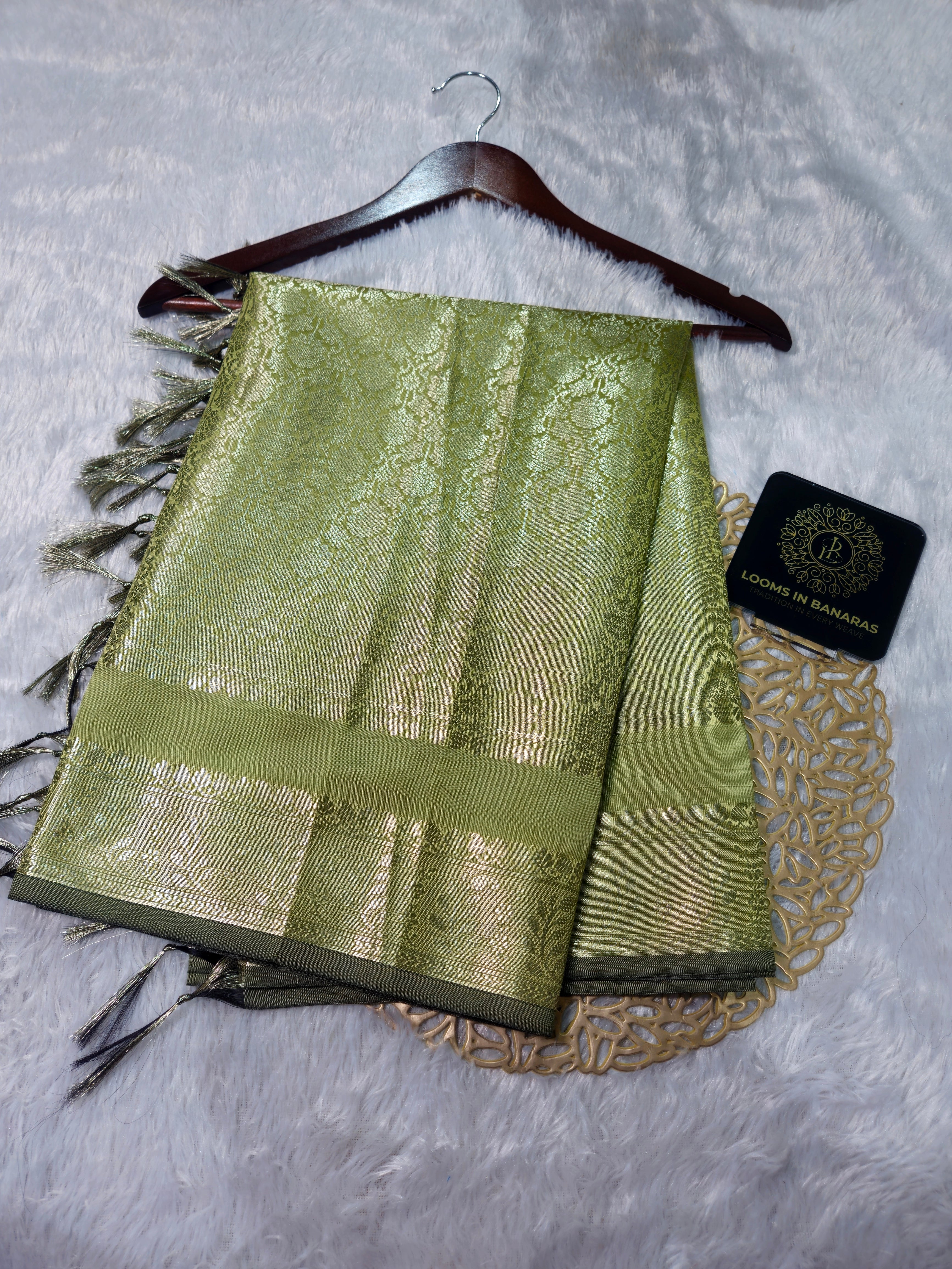 Pista Green Banarasi Silk Dupatta khimkhab Jaal Design