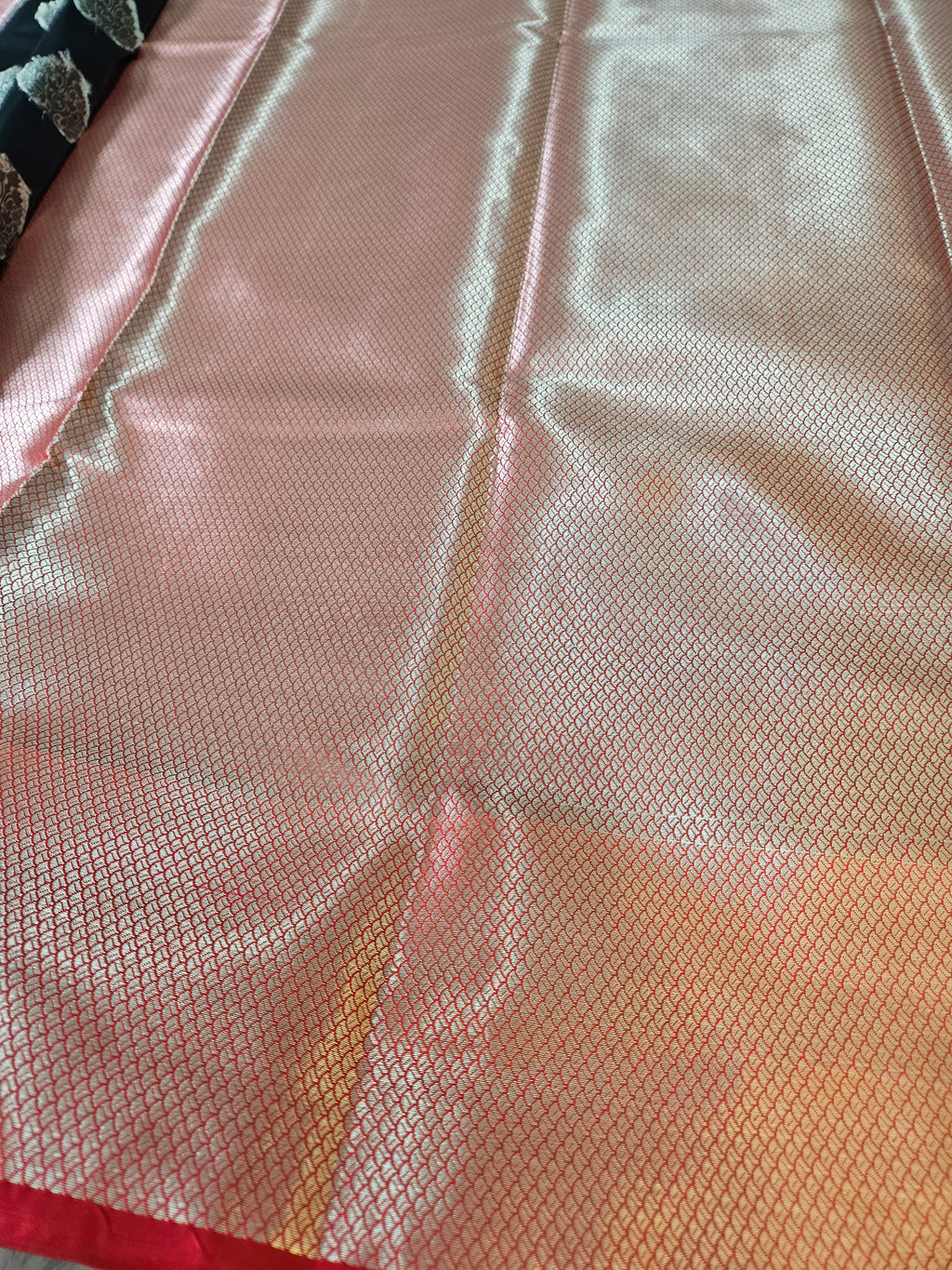 Black and Red Contrast Banarasi Silk Buta Zari Border Saree