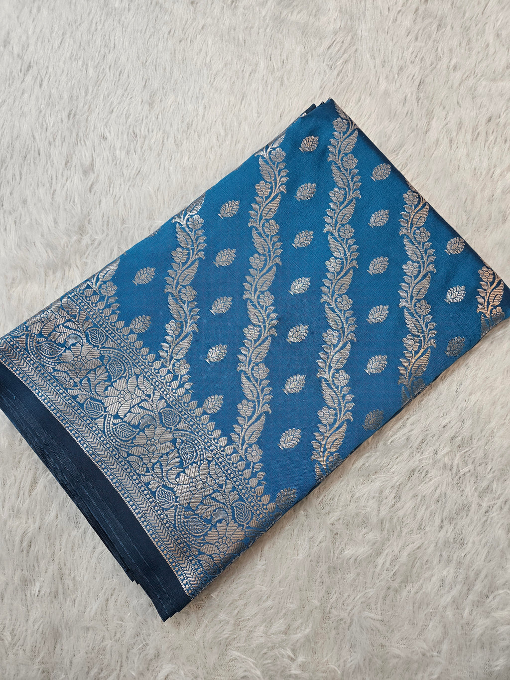 Banarasi Turquoise Silk Jaal Zari Border Saree