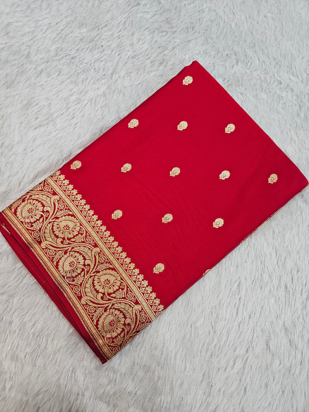 Banarasi Red Mashru Silk Banarasi Border Booti Saree