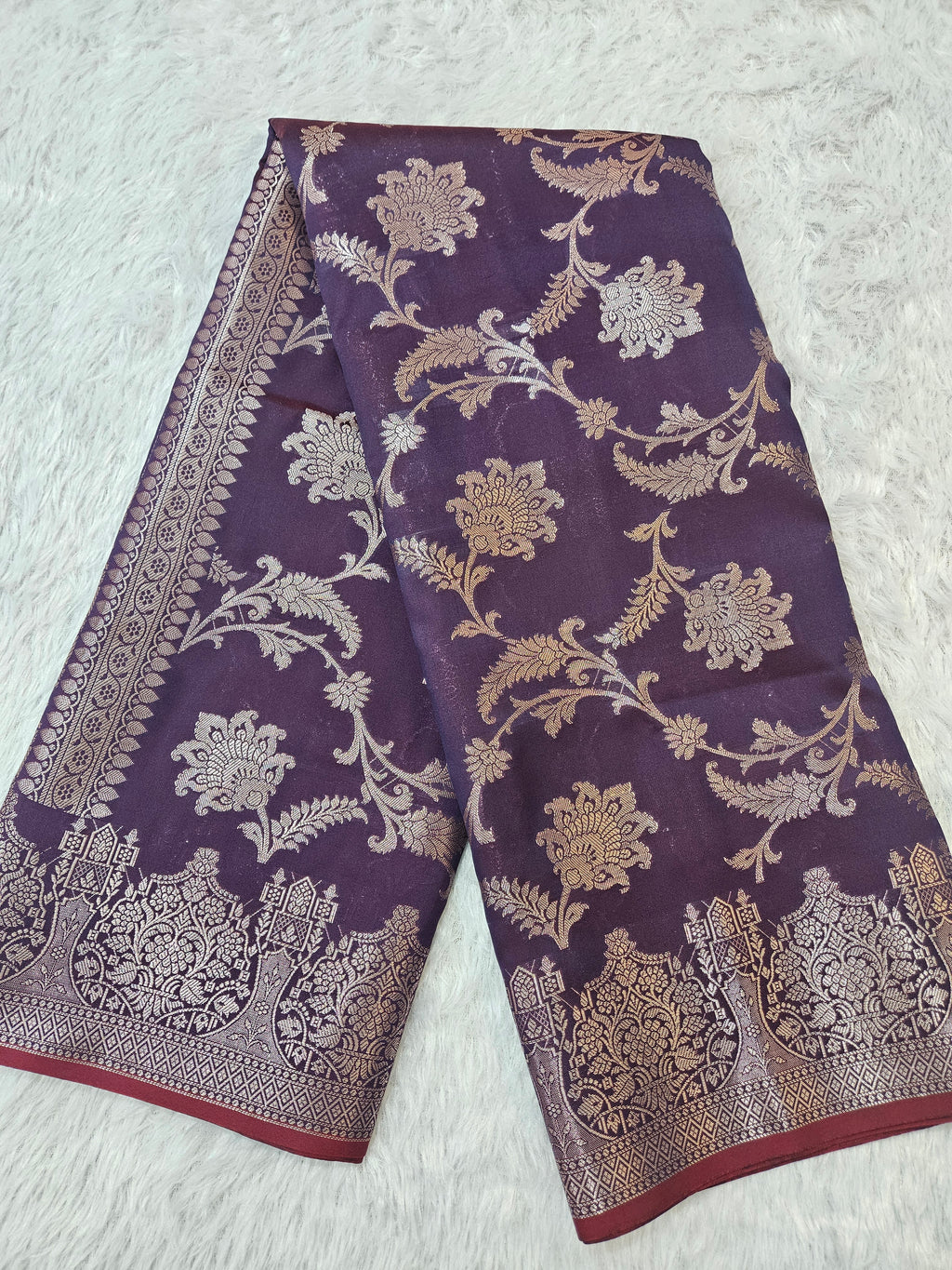 Banarasi Silk Wine Jaal Zari Border Saree