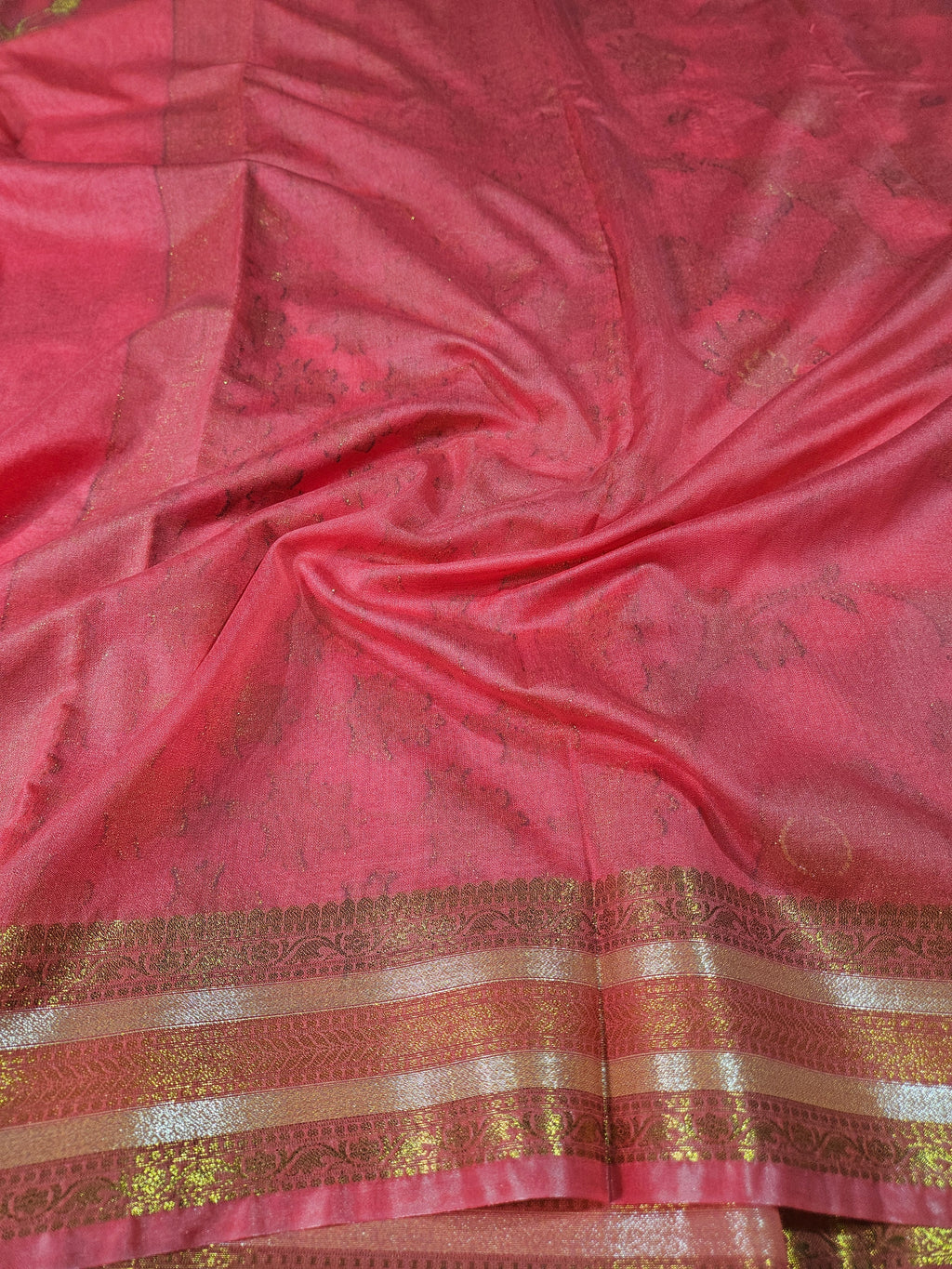 Banarasi Georgette Rose Pink Saree with Nimzari Border Jaal