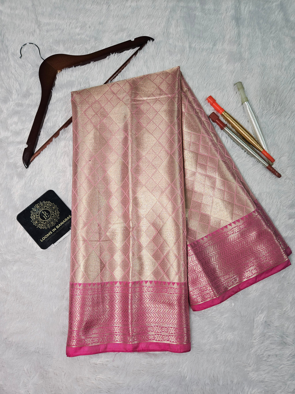 Peach Banarasi Soft Tissue Zari Brocade Design Saree Contrast