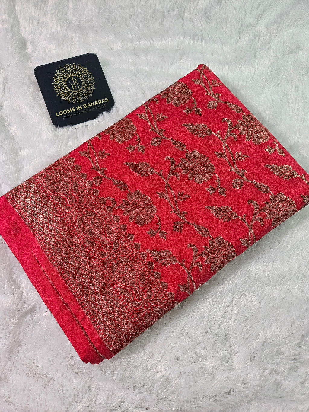 Banarasi Georgette Red Saree with Antique Zari Border Jaal