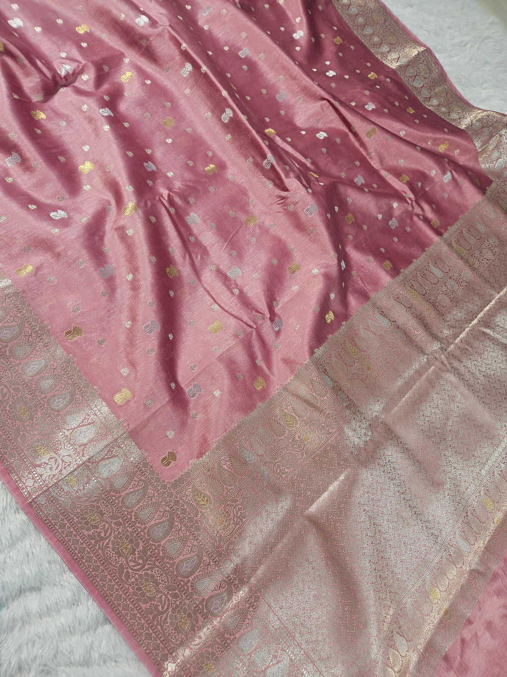 Peach Banarasi Viscose Silk Saree Alfi Rupa Sona Buti Design