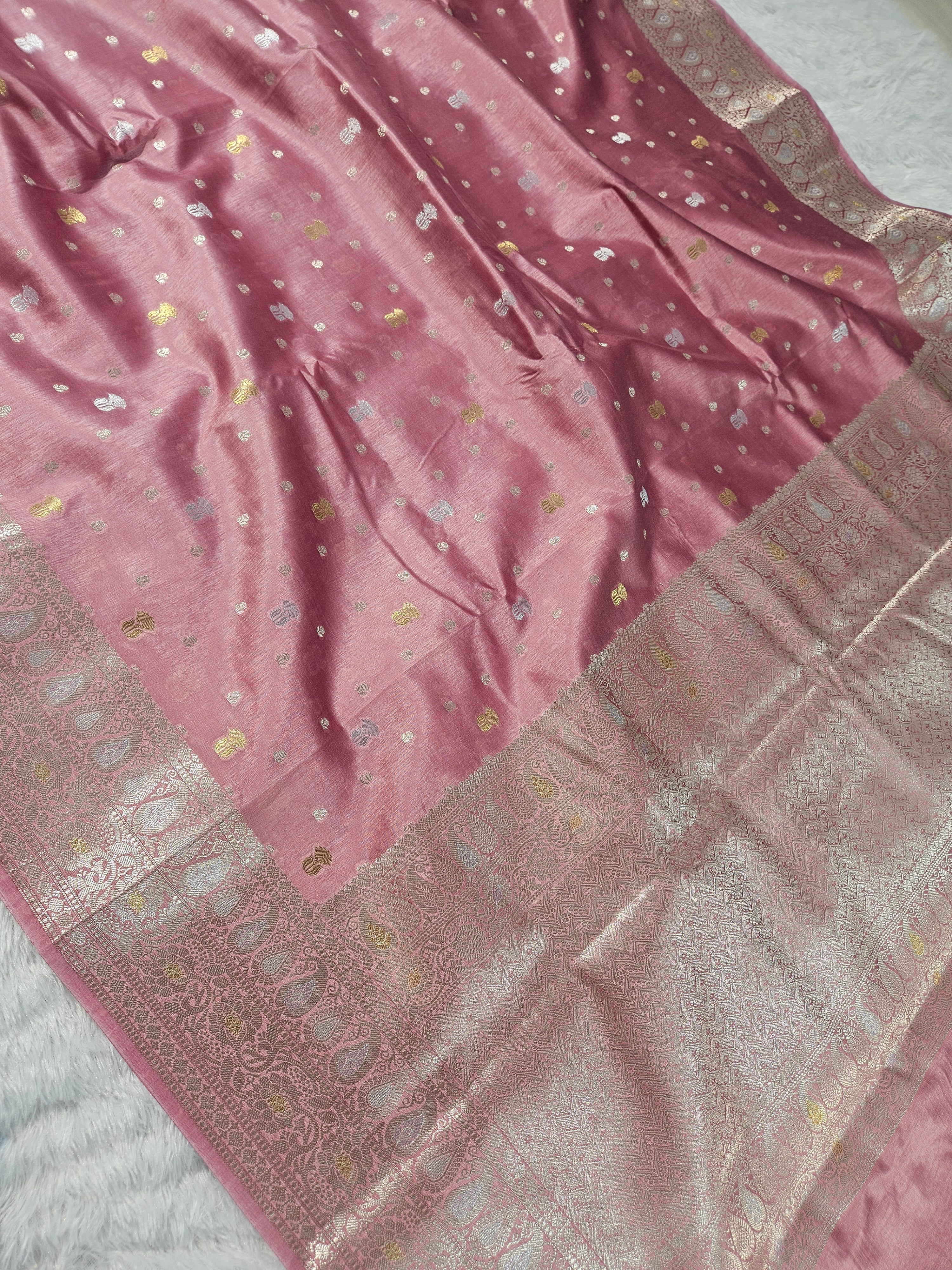 Peach Banarasi Viscose Silk Saree Alfi Rupa Sona Buti Design