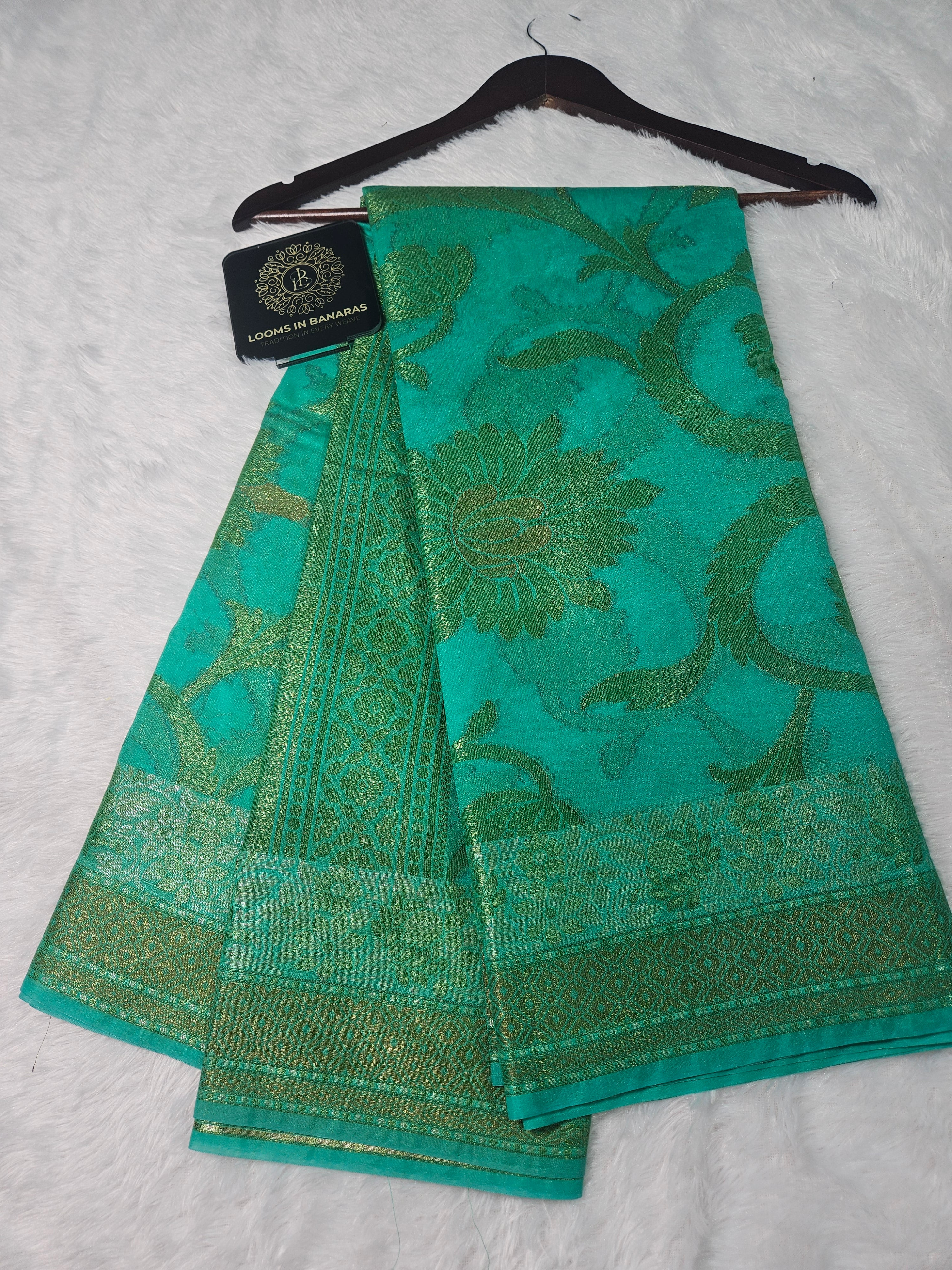 Banarasi Georgette Sea Green Saree with Nimzari Border Jaal