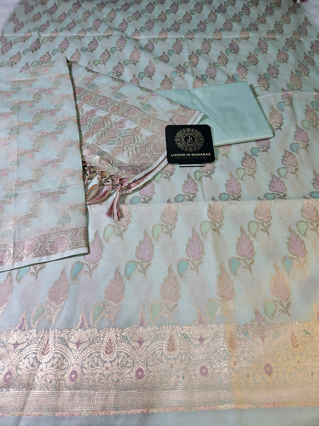 Sea Green Rangkaat Weaving Mina Banarasi Silk Suit