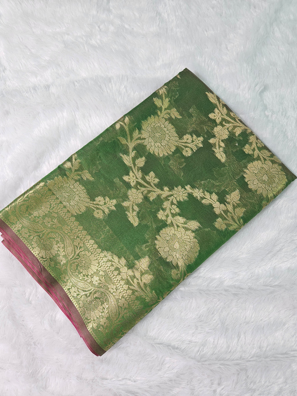 Banarasi Silk Green Jaal Zari Border Saree