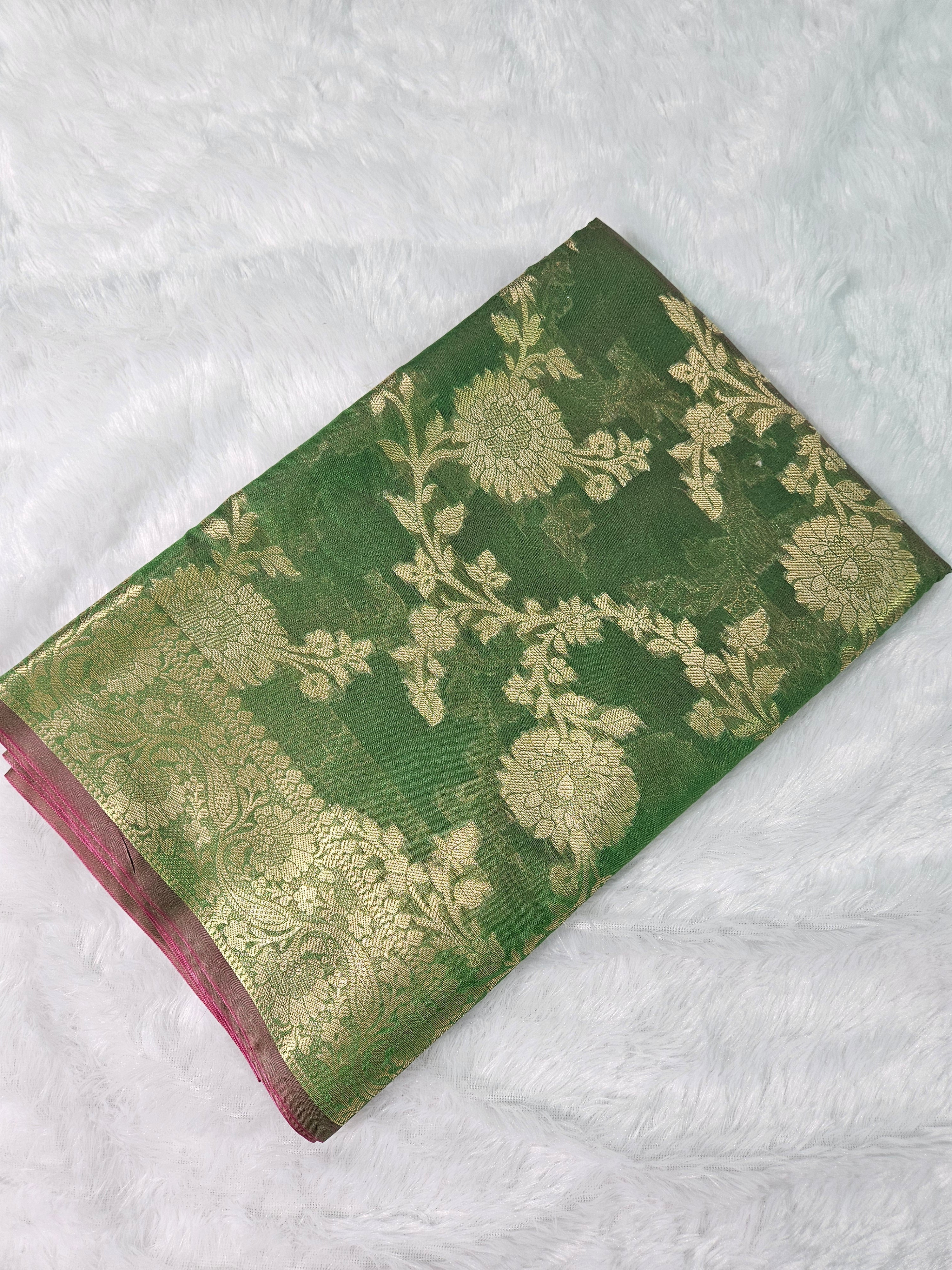 Banarasi Silk Green Jaal Zari Border Saree